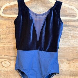 Luckyleo Royal Blue Leotard with Velvet and Mesh Accents